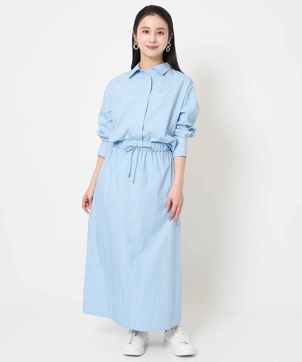 F6BGA08290 MICHEL KLEIN(小さいサイズ)(メゾン ドゥ サンク) [小さいサイズ]ビックシルエットストライプシャツ(セットアップ対応) ライトブルー