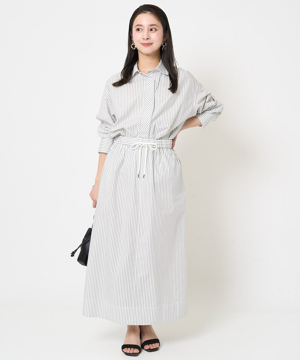 F6BGA08290 MICHEL KLEIN(小さいサイズ)(メゾン ドゥ サンク) [小さいサイズ]ビックシルエットストライプシャツ(セットアップ対応) ライトブルー
