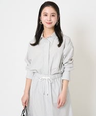 F6BGA08290 MICHEL KLEIN(小さいサイズ)(メゾン ドゥ サンク) [小さいサイズ]ビックシルエットストライプシャツ(セットアップ対応) ライトブルー