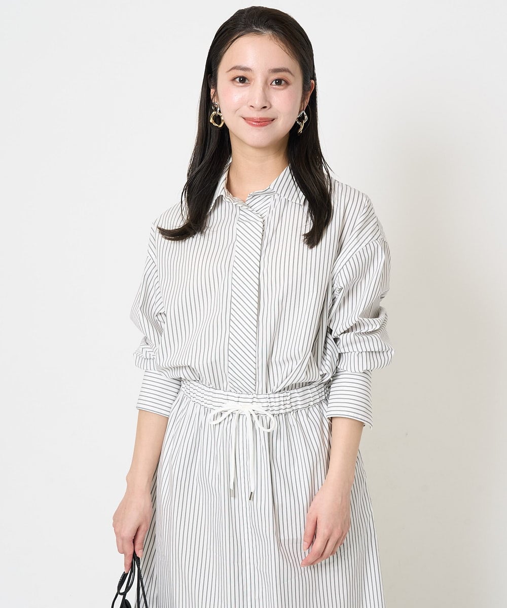 F6BGA08290 MICHEL KLEIN(小さいサイズ)(メゾン ドゥ サンク) [小さいサイズ]ビックシルエットストライプシャツ(セットアップ対応) ライトブルー