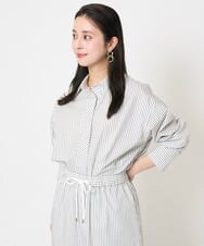 F6BGA08290 MICHEL KLEIN(小さいサイズ)(メゾン ドゥ サンク) [小さいサイズ]ビックシルエットストライプシャツ(セットアップ対応) ライトブルー