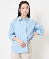 F6BGA08290 MICHEL KLEIN(小さいサイズ)(メゾン ドゥ サンク) [小さいサイズ]ビックシルエットストライプシャツ(セットアップ対応) ライトブルー