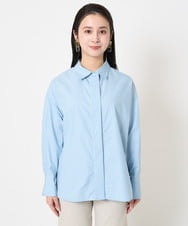 F6BGA08290 MICHEL KLEIN(小さいサイズ)(メゾン ドゥ サンク) [小さいサイズ]ビックシルエットストライプシャツ(セットアップ対応) ライトブルー
