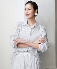 F6BGA08290 MICHEL KLEIN(小さいサイズ)(メゾン ドゥ サンク) [小さいサイズ]ビックシルエットストライプシャツ(セットアップ対応) ホワイト