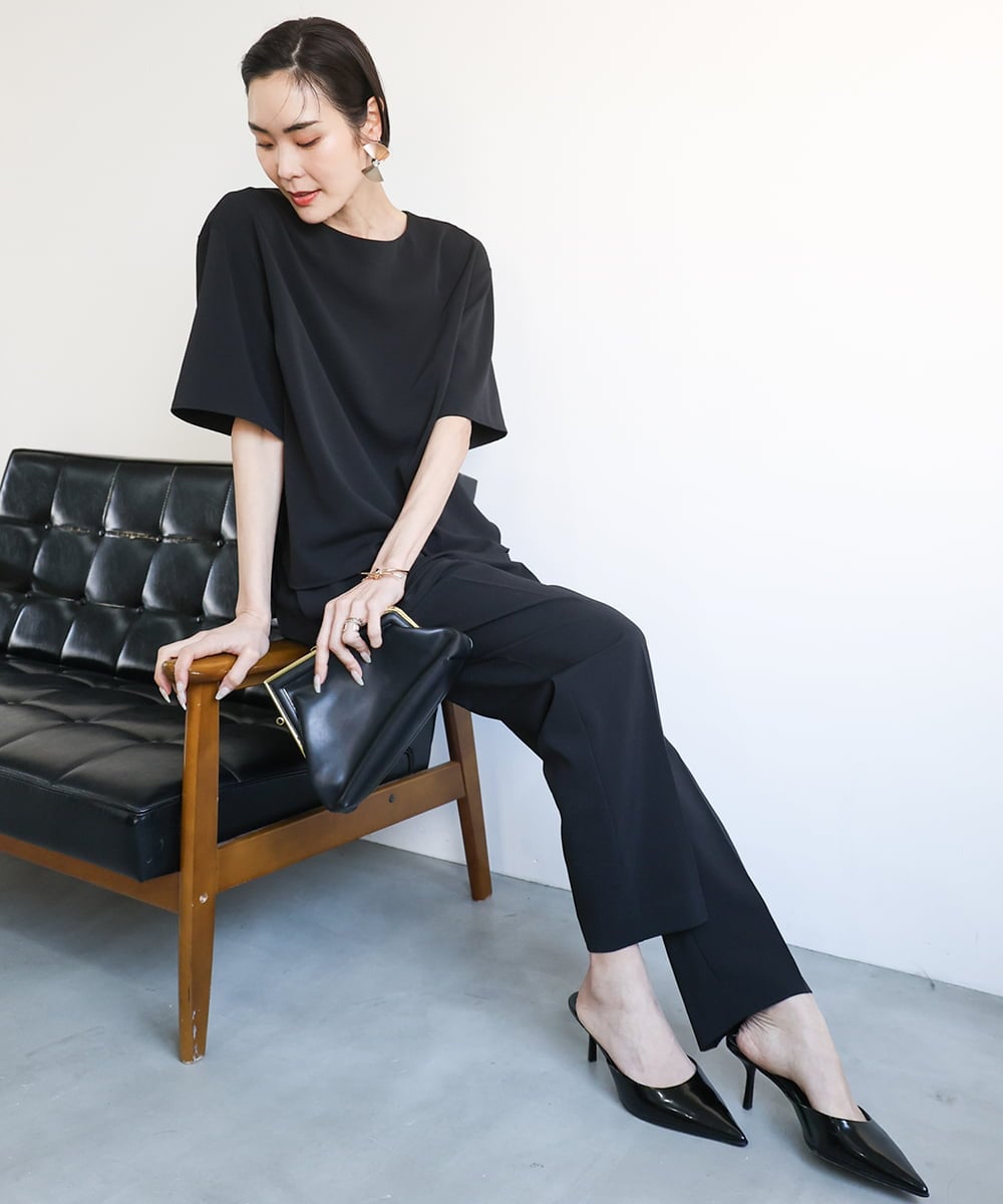 F6BGA12190 MICHEL KLEIN(小さいサイズ)(メゾン ドゥ サンク) [小さいサイズ]クルーネック TEEブラウス(接触冷感/セットアップ対応) ブラック