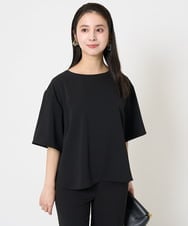F6BGA12190 MICHEL KLEIN(小さいサイズ)(メゾン ドゥ サンク) [小さいサイズ]クルーネック TEEブラウス(接触冷感/セットアップ対応) ブラック