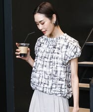 F6BGA17310 MICHEL KLEIN(小さいサイズ)(メゾン ドゥ サンク) [小さいサイズ]かすれチェック柄ノースリーブプルオーバー(セットアップ対応) ブラック