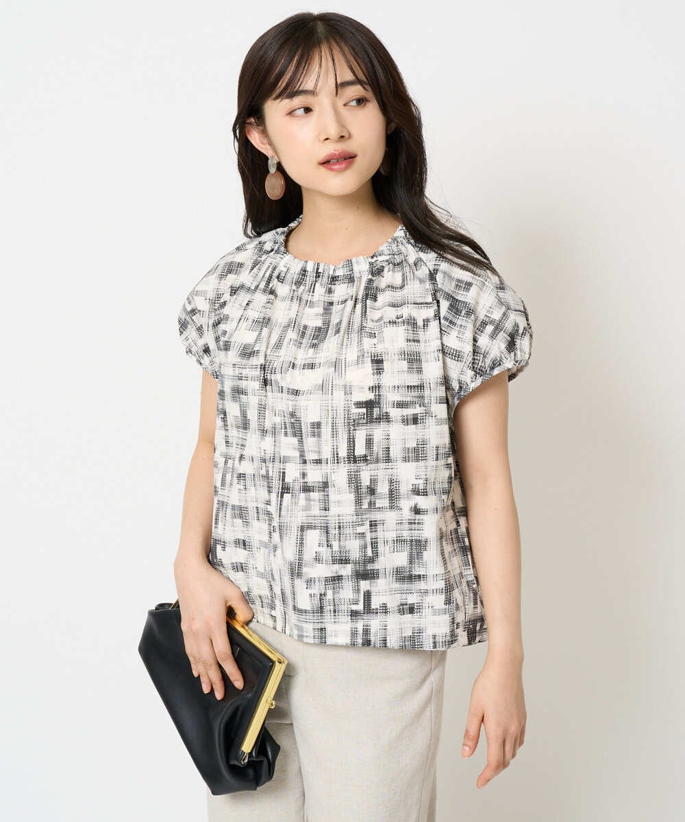 F6BGA17310 MICHEL KLEIN(小さいサイズ)(メゾン ドゥ サンク) [小さいサイズ]かすれチェック柄ノースリーブプルオーバー(セットアップ対応) ブラック