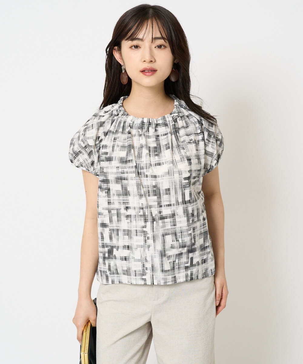 F6BGA17310 MICHEL KLEIN(小さいサイズ)(メゾン ドゥ サンク) [小さいサイズ]かすれチェック柄ノースリーブプルオーバー(セットアップ対応) ブラック
