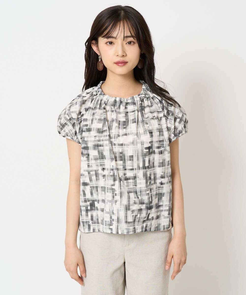 F6BGA17310 MICHEL KLEIN(小さいサイズ)(メゾン ドゥ サンク) [小さいサイズ]かすれチェック柄ノースリーブプルオーバー(セットアップ対応) ブラック