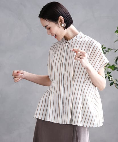 F6BGB05210 MICHEL KLEIN(小さいサイズ) [小さいサイズ]ストライプ柄デザインタックブラウス