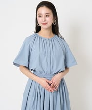 F6BGB07180 MICHEL KLEIN(小さいサイズ)(メゾン ドゥ サンク) [小さいサイズ]ギャザーブラウス 無地(ドライタッチ/セットアップ対応) カーキ