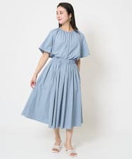 F6BGB07180 MICHEL KLEIN(小さいサイズ)(メゾン ドゥ サンク) [小さいサイズ]ギャザーブラウス 無地(ドライタッチ/セットアップ対応) カーキ