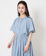 F6BGB07180 MICHEL KLEIN(小さいサイズ)(メゾン ドゥ サンク) [小さいサイズ]ギャザーブラウス 無地(ドライタッチ/セットアップ対応) カーキ
