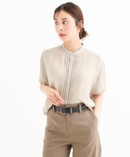 F6BGD02260 MICHEL KLEIN(小さいサイズ)(メゾン ドゥ サンク) [小さいサイズ][セットアップ対応]リネンTブラウス ブラウン