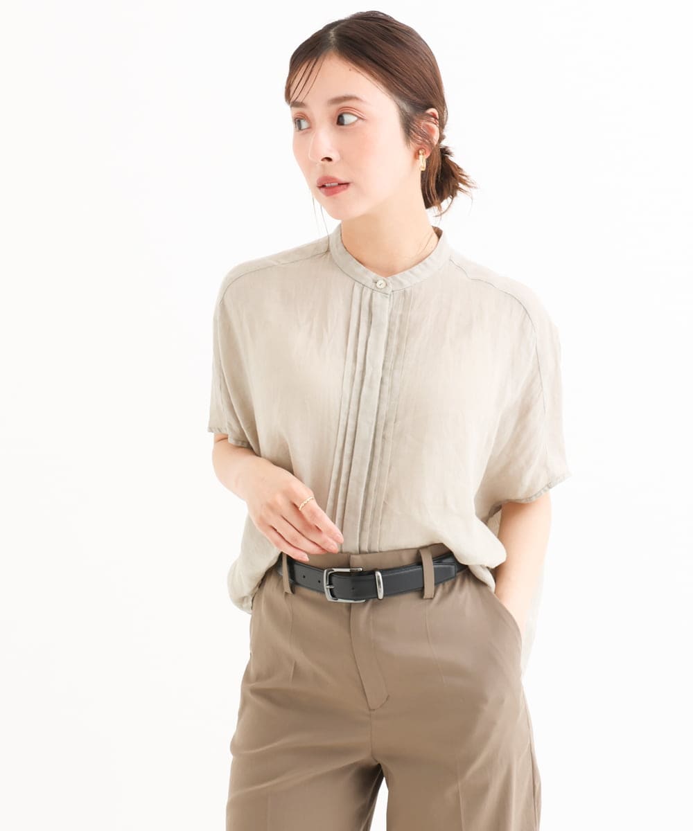 F6BGD02260 MICHEL KLEIN(小さいサイズ)(メゾン ドゥ サンク) [小さいサイズ][セットアップ対応]リネンTブラウス ブラウン