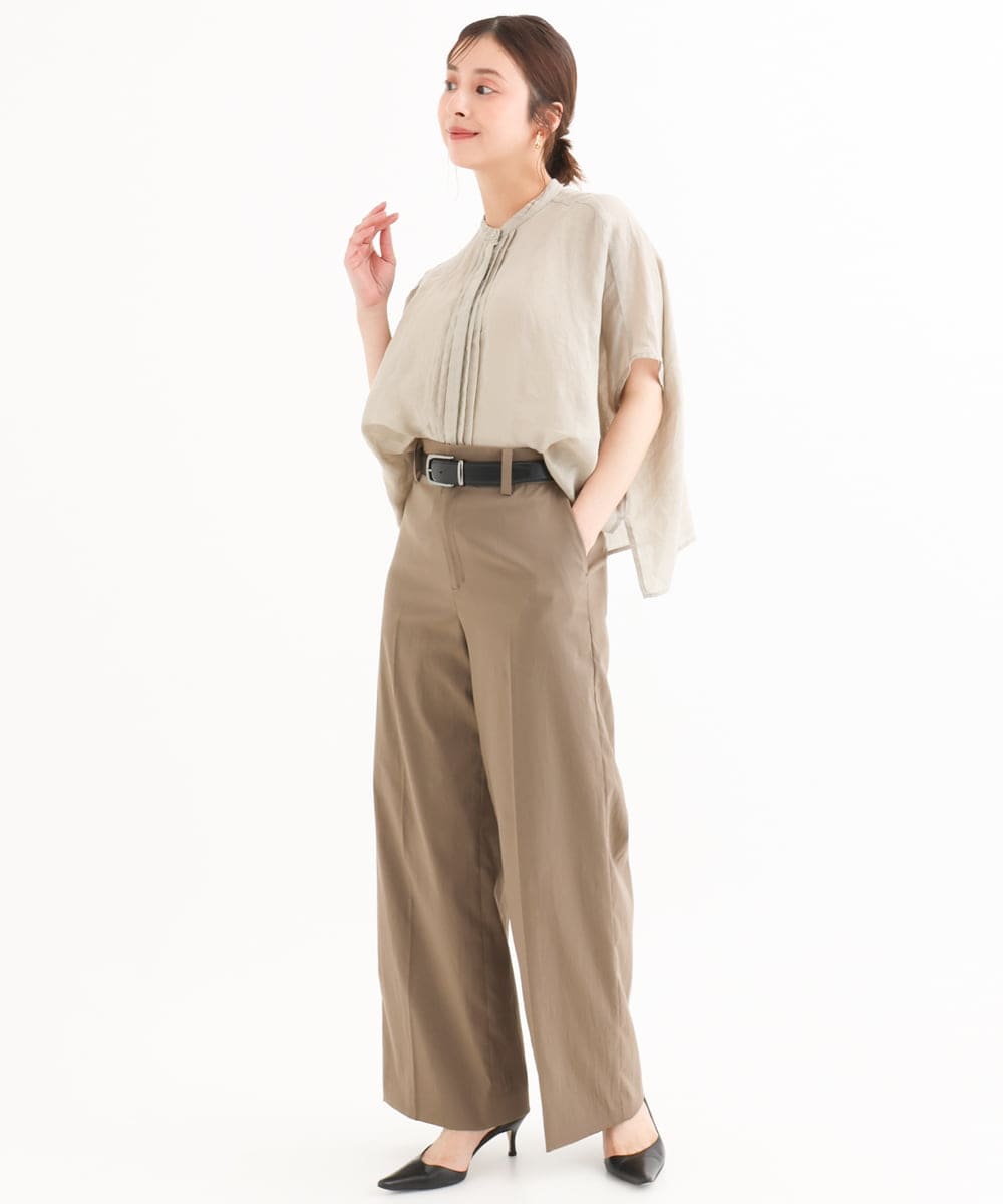F6BGD02260 MICHEL KLEIN(小さいサイズ)(メゾン ドゥ サンク) [小さいサイズ][セットアップ対応]リネンTブラウス ブラウン