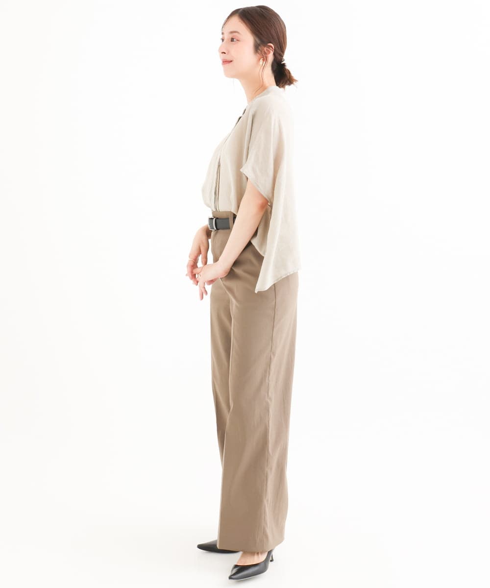 F6BGD02260 MICHEL KLEIN(小さいサイズ)(メゾン ドゥ サンク) [小さいサイズ][セットアップ対応]リネンTブラウス ブラウン