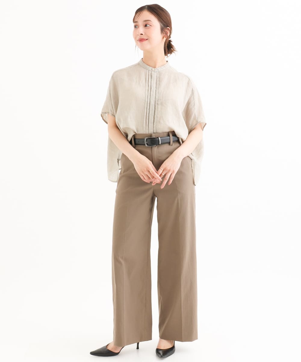 F6BGD02260 MICHEL KLEIN(小さいサイズ)(メゾン ドゥ サンク) [小さいサイズ][セットアップ対応]リネンTブラウス ブラウン
