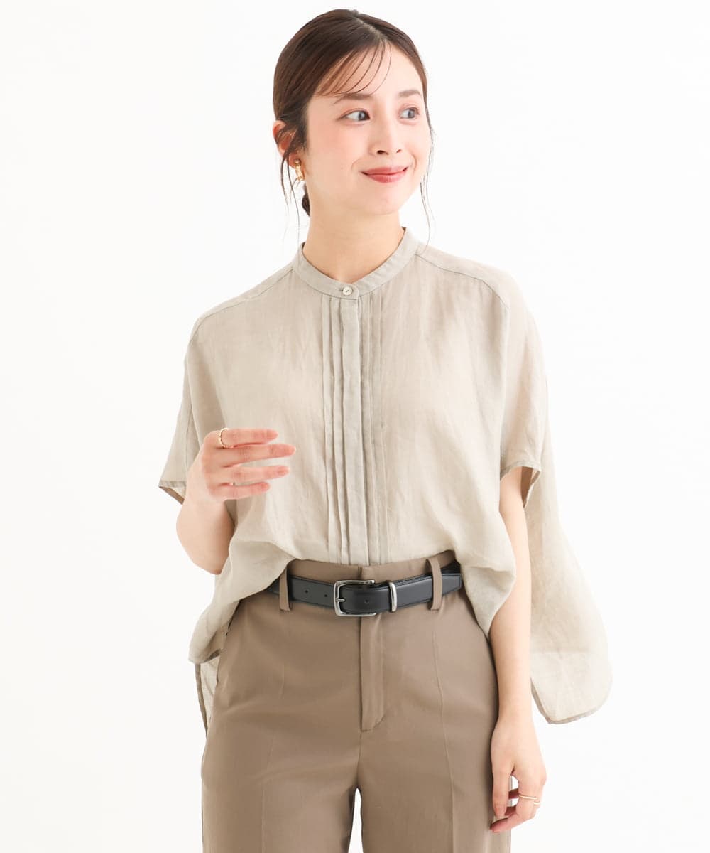 F6BGD02260 MICHEL KLEIN(小さいサイズ)(メゾン ドゥ サンク) [小さいサイズ][セットアップ対応]リネンTブラウス グレー