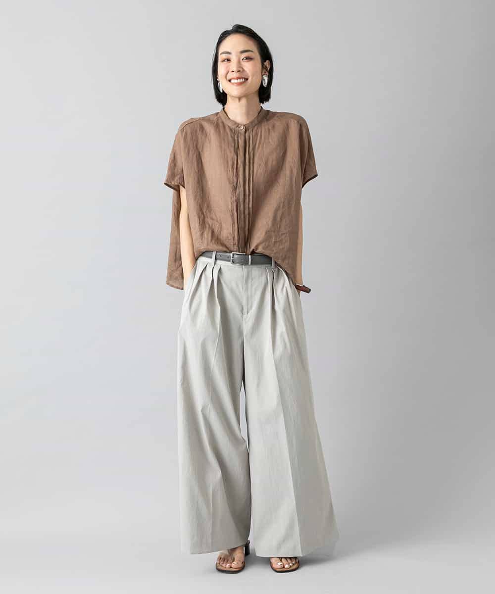 F6BGD02260 MICHEL KLEIN(小さいサイズ)(メゾン ドゥ サンク) [小さいサイズ][セットアップ対応]リネンTブラウス ブラウン