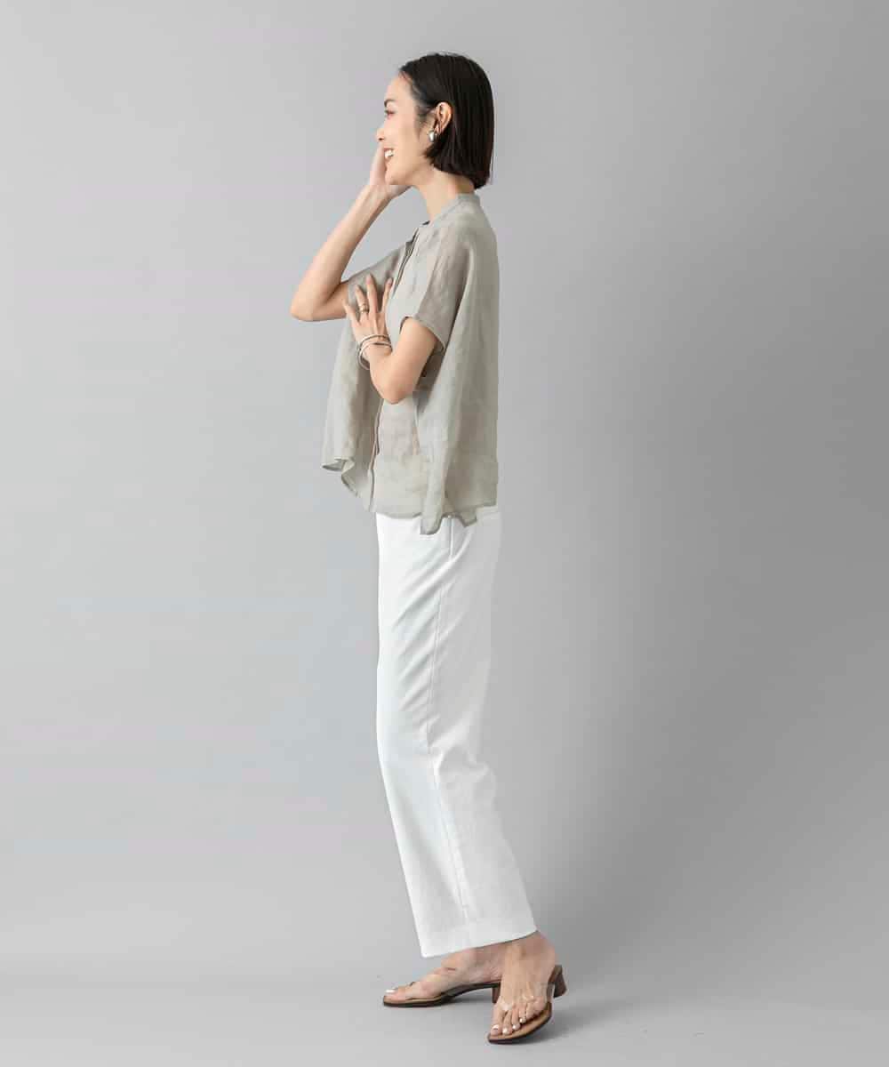 F6BGD02260 MICHEL KLEIN(小さいサイズ)(メゾン ドゥ サンク) [小さいサイズ][セットアップ対応]リネンTブラウス ブラウン