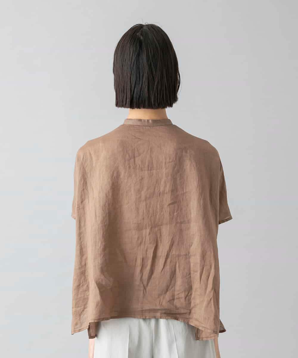 F6BGD02260 MICHEL KLEIN(小さいサイズ)(メゾン ドゥ サンク) [小さいサイズ][セットアップ対応]リネンTブラウス ブラウン