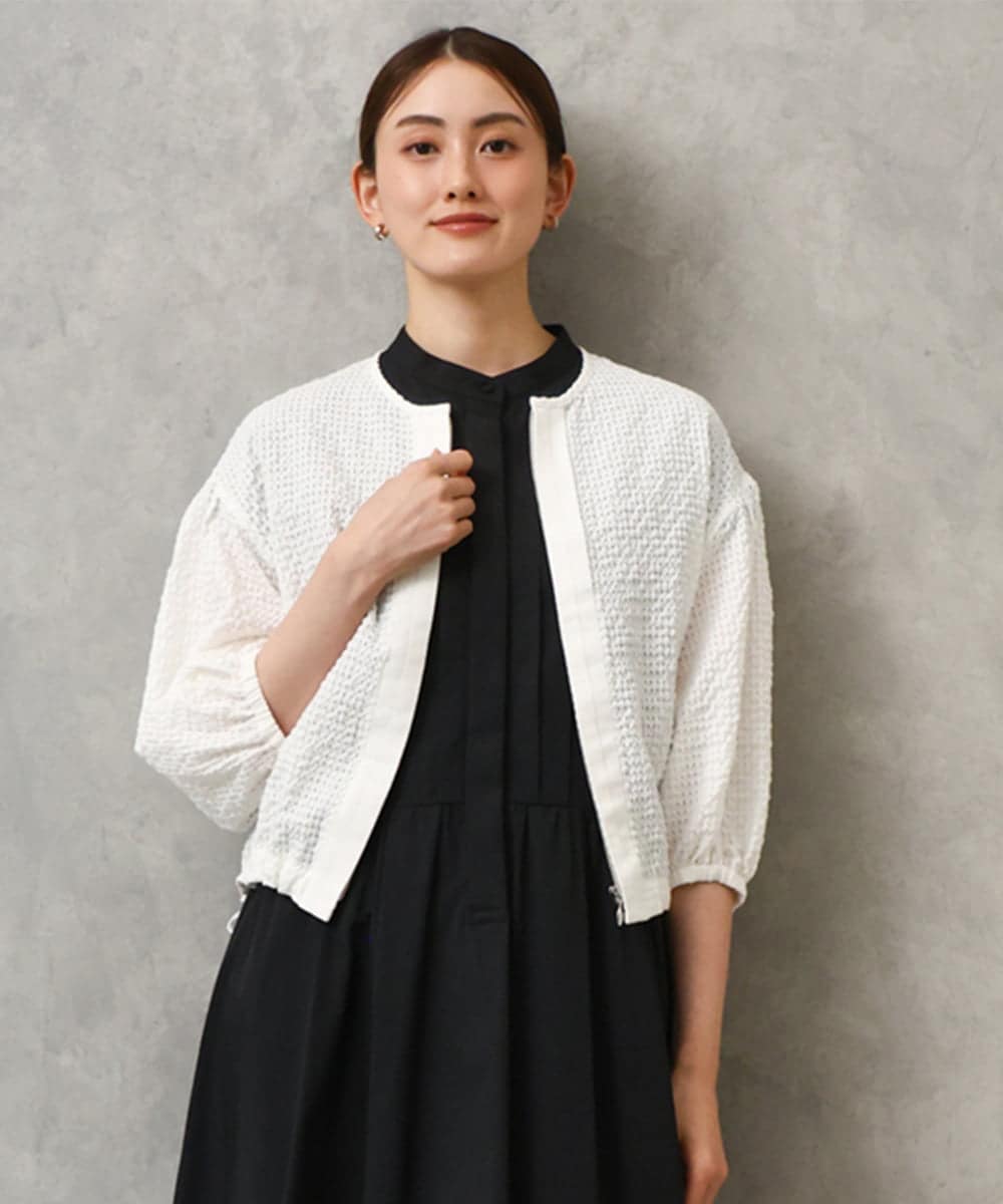 F6BGD05230 MICHEL KLEIN(小さいサイズ)(メゾン ドゥ サンク) [小さいサイズ][セットアップ対応]ワッフルノーカラーブルゾン ネイビー