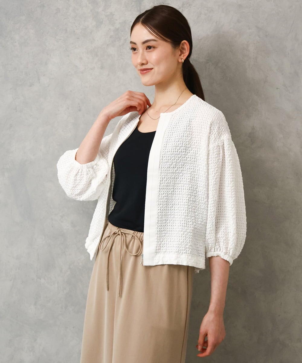 F6BGD05230 MICHEL KLEIN(小さいサイズ)(メゾン ドゥ サンク) [小さいサイズ][セットアップ対応]ワッフルノーカラーブルゾン ネイビー