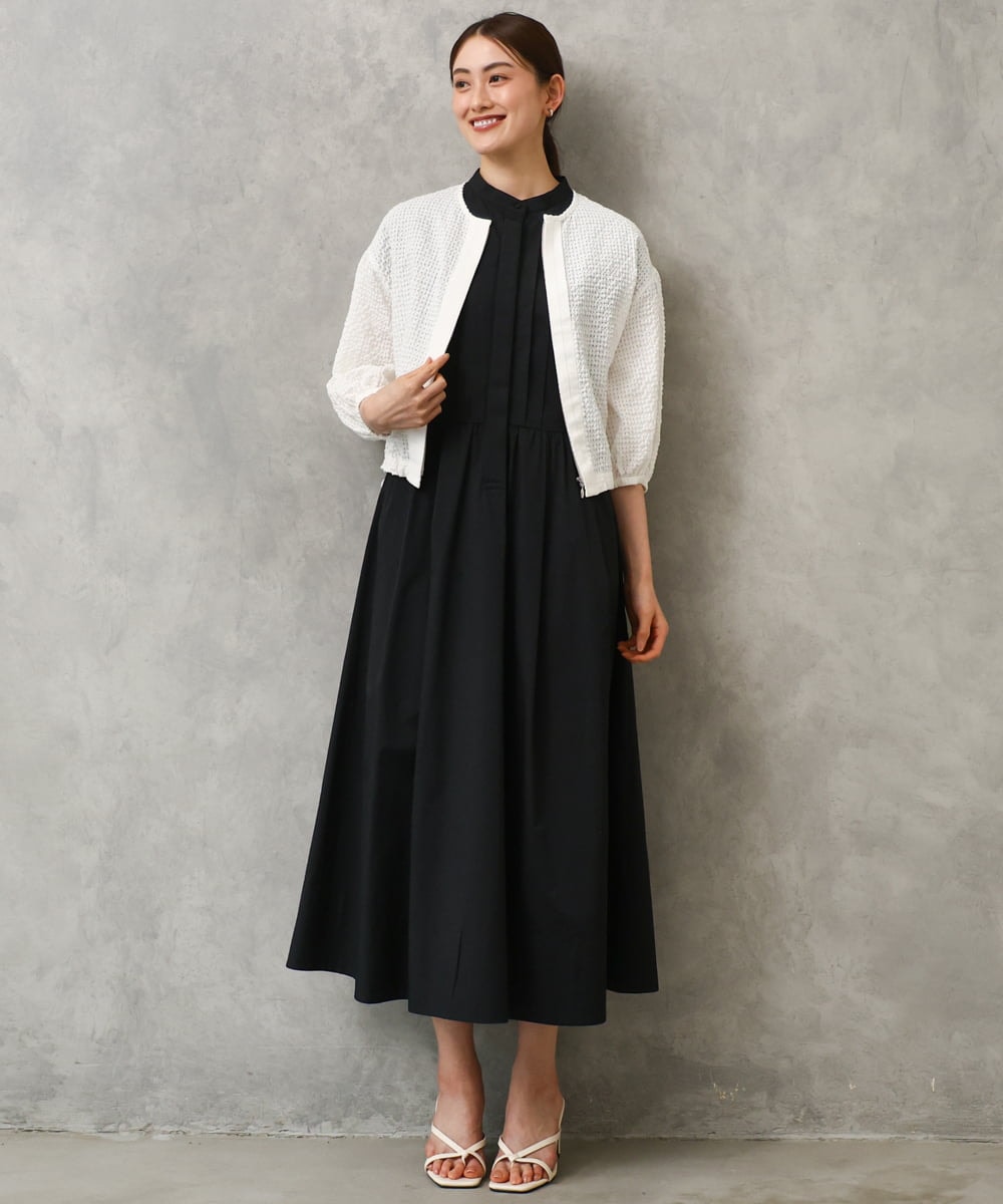 F6BGD05230 MICHEL KLEIN(小さいサイズ)(メゾン ドゥ サンク) [小さいサイズ][セットアップ対応]ワッフルノーカラーブルゾン ネイビー