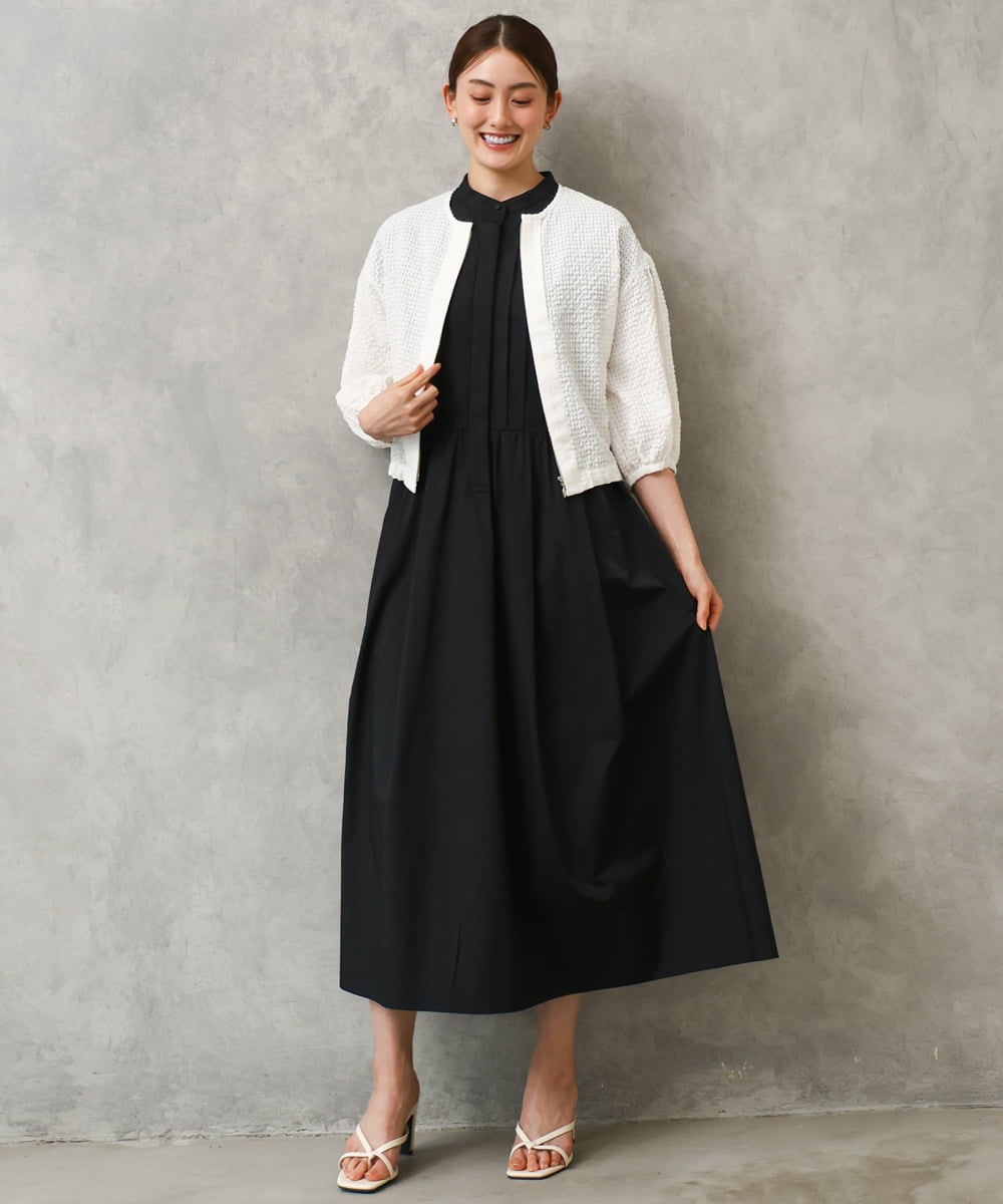 F6BGD05230 MICHEL KLEIN(小さいサイズ)(メゾン ドゥ サンク) [小さいサイズ][セットアップ対応]ワッフルノーカラーブルゾン ネイビー