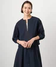 F6BGD05230 MICHEL KLEIN(小さいサイズ)(メゾン ドゥ サンク) [小さいサイズ][セットアップ対応]ワッフルボリュームスリーブブラウス ネイビー