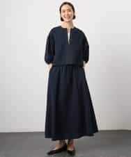 F6BGD05230 MICHEL KLEIN(小さいサイズ)(メゾン ドゥ サンク) [小さいサイズ][セットアップ対応]ワッフルボリュームスリーブブラウス ネイビー