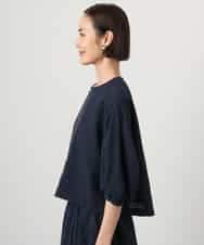 F6BGD05230 MICHEL KLEIN(小さいサイズ)(メゾン ドゥ サンク) [小さいサイズ][セットアップ対応]ワッフルボリュームスリーブブラウス ネイビー