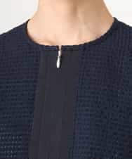 F6BGD05230 MICHEL KLEIN(小さいサイズ)(メゾン ドゥ サンク) [小さいサイズ][セットアップ対応]ワッフルボリュームスリーブブラウス ネイビー