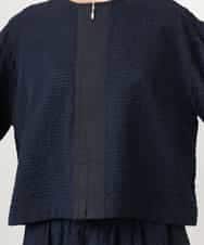 F6BGD05230 MICHEL KLEIN(小さいサイズ)(メゾン ドゥ サンク) [小さいサイズ][セットアップ対応]ワッフルボリュームスリーブブラウス ネイビー