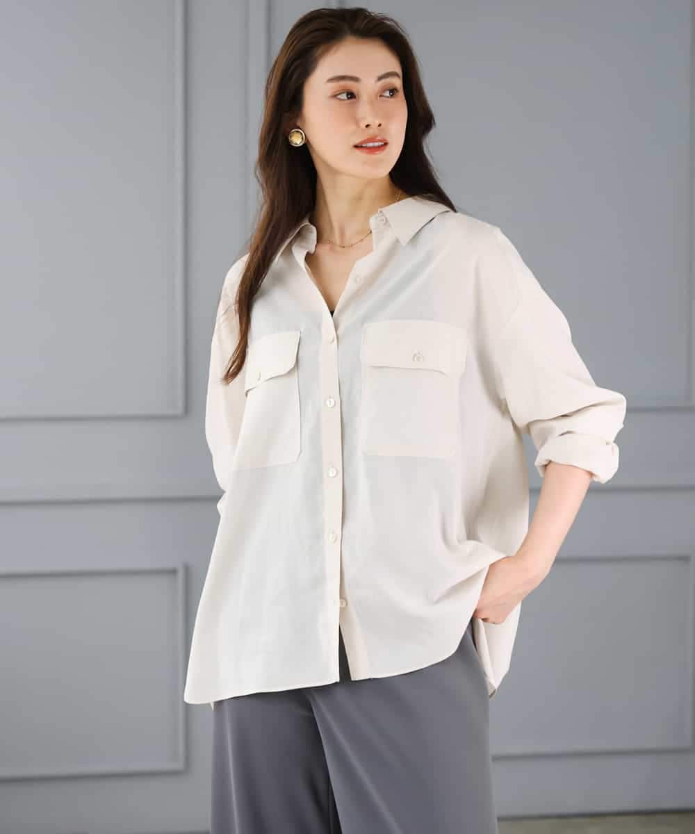 F6BGD06230 MICHEL KLEIN(小さいサイズ)(メゾン ドゥ サンク) [小さいサイズ]シアーツイルオーバーシャツ オフホワイト