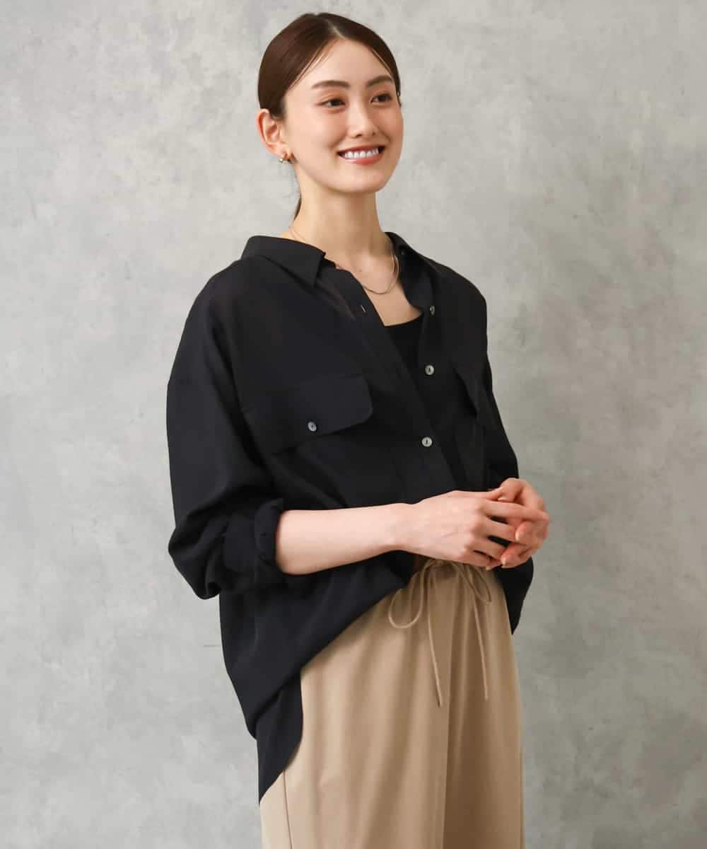 F6BGD06230 MICHEL KLEIN(小さいサイズ)(メゾン ドゥ サンク) [小さいサイズ]シアーツイルオーバーシャツ ブラック