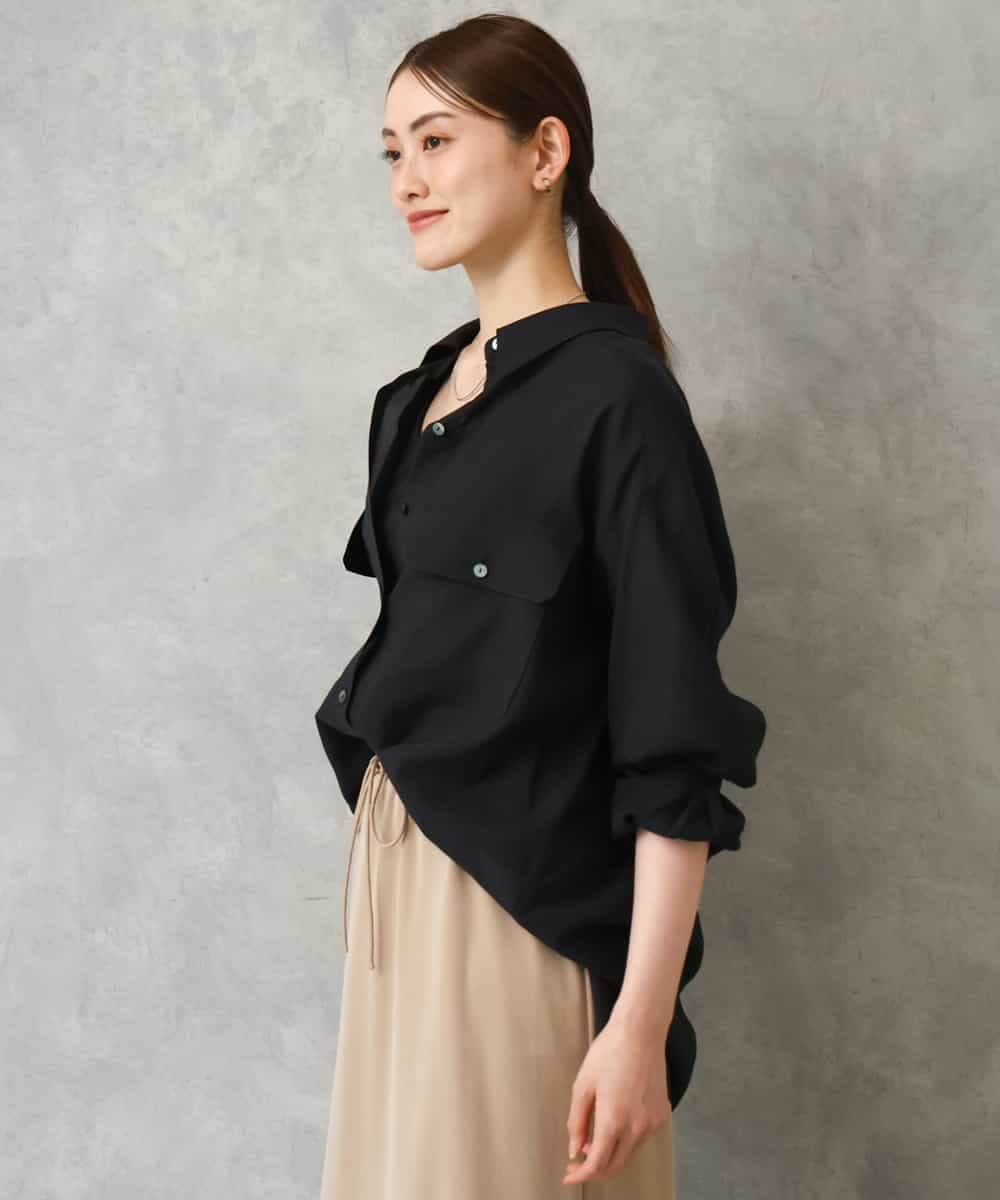 F6BGD06230 MICHEL KLEIN(小さいサイズ)(メゾン ドゥ サンク) [小さいサイズ]シアーツイルオーバーシャツ ブラック