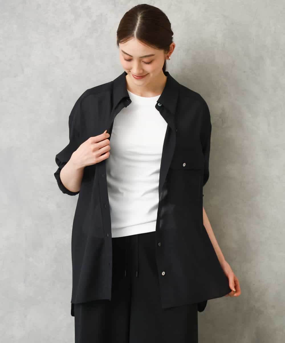 F6BGD06230 MICHEL KLEIN(小さいサイズ)(メゾン ドゥ サンク) [小さいサイズ]シアーツイルオーバーシャツ ブラック