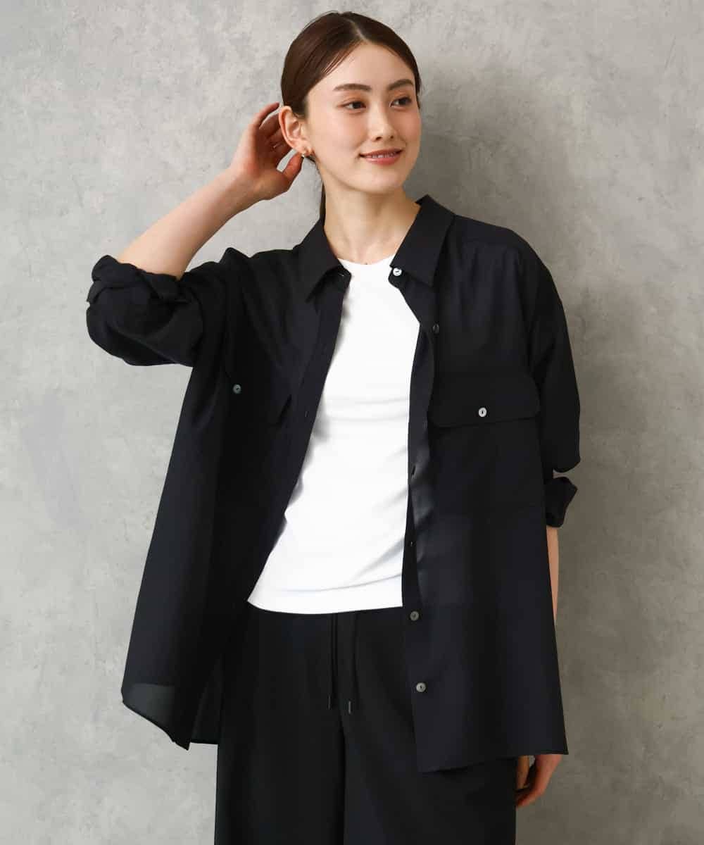 F6BGD06230 MICHEL KLEIN(小さいサイズ)(メゾン ドゥ サンク) [小さいサイズ]シアーツイルオーバーシャツ ブラック