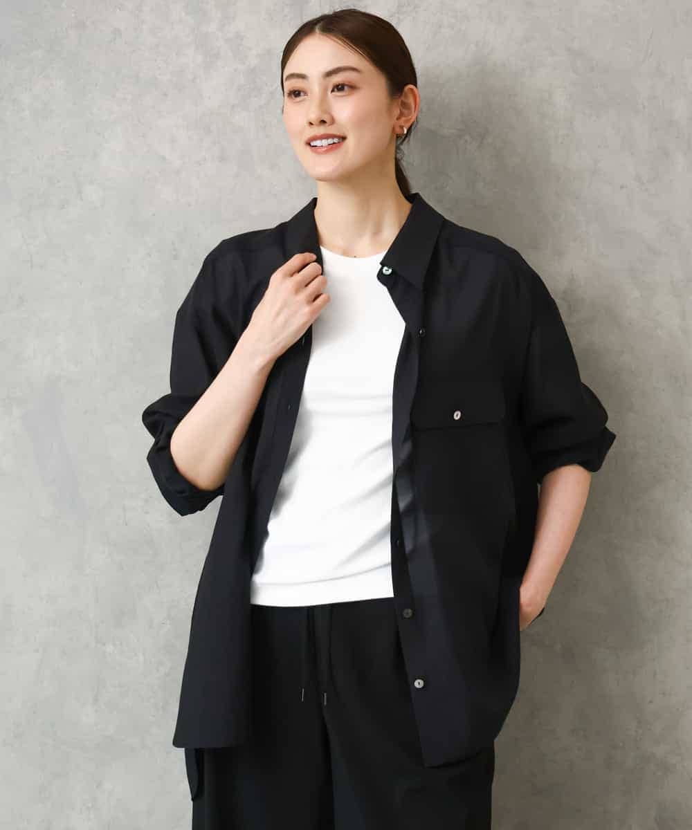 F6BGD06230 MICHEL KLEIN(小さいサイズ)(メゾン ドゥ サンク) [小さいサイズ]シアーツイルオーバーシャツ ブラック