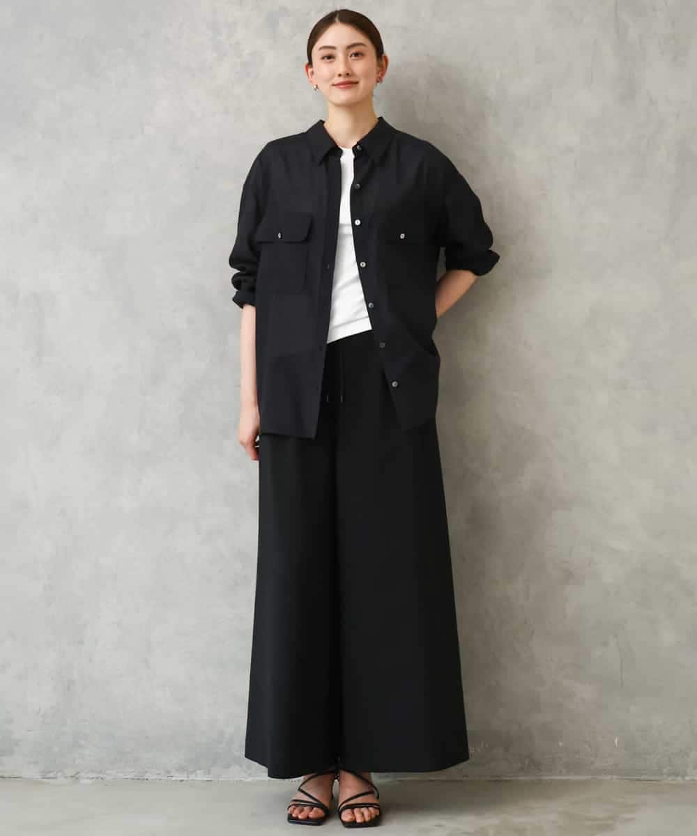 F6BGD06230 MICHEL KLEIN(小さいサイズ)(メゾン ドゥ サンク) [小さいサイズ]シアーツイルオーバーシャツ ブラック