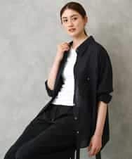 F6BGD06230 MICHEL KLEIN(小さいサイズ)(メゾン ドゥ サンク) [小さいサイズ]シアーツイルオーバーシャツ ブラック