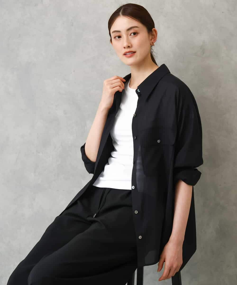 F6BGD06230 MICHEL KLEIN(小さいサイズ)(メゾン ドゥ サンク) [小さいサイズ]シアーツイルオーバーシャツ ブラック