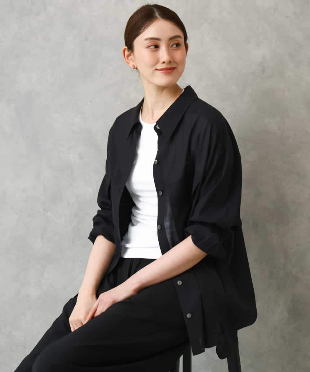 F6BGD06230 MICHEL KLEIN(小さいサイズ)(メゾン ドゥ サンク) [小さいサイズ]シアーツイルオーバーシャツ ブラック