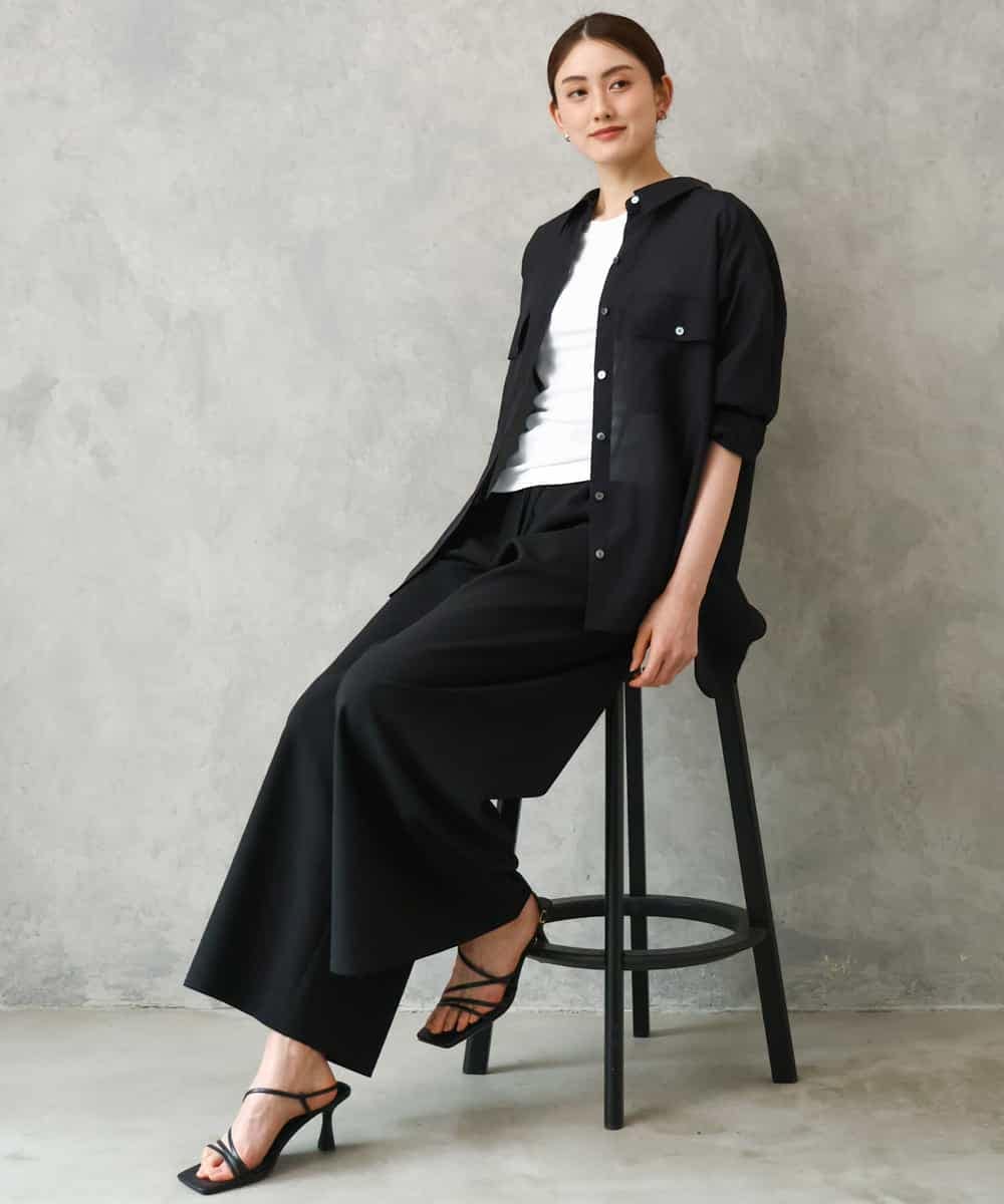 F6BGD06230 MICHEL KLEIN(小さいサイズ)(メゾン ドゥ サンク) [小さいサイズ]シアーツイルオーバーシャツ ブラック