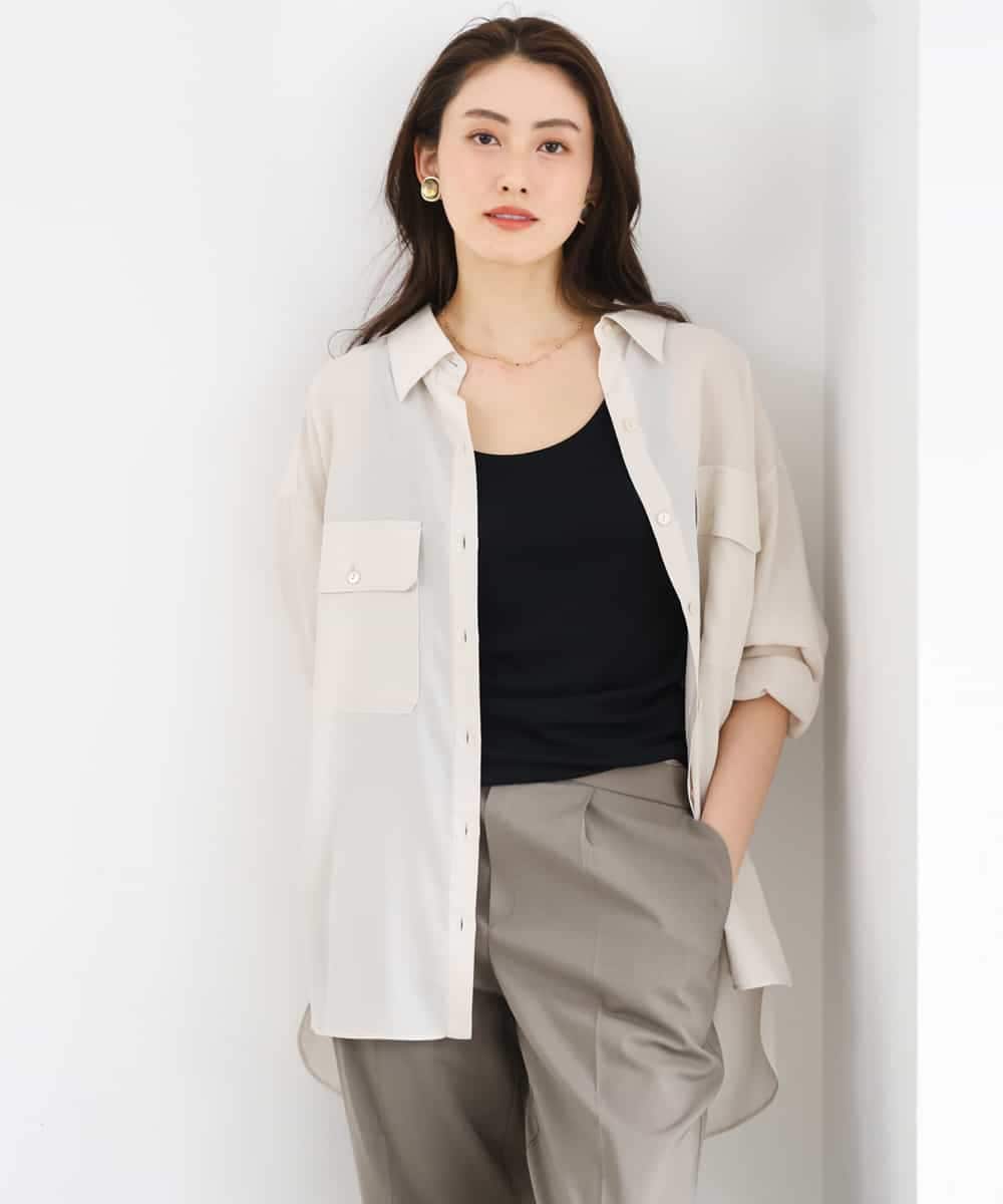 F6BGD06230 MICHEL KLEIN(小さいサイズ)(メゾン ドゥ サンク) [小さいサイズ]シアーツイルオーバーシャツ ブラック