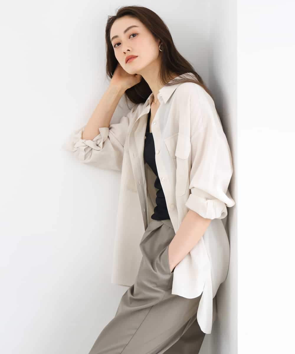 F6BGD06230 MICHEL KLEIN(小さいサイズ)(メゾン ドゥ サンク) [小さいサイズ]シアーツイルオーバーシャツ ブラック