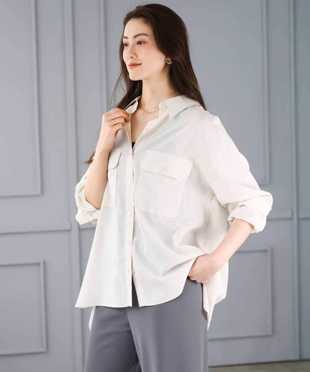 F6BGD06230 MICHEL KLEIN(小さいサイズ)(メゾン ドゥ サンク) [小さいサイズ]シアーツイルオーバーシャツ ブラック